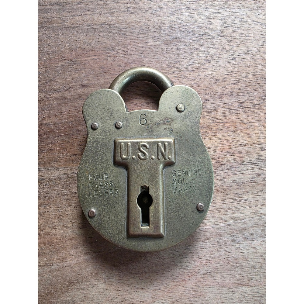 Vintage USN Solid Brass Padlock Jas Morgan & Sons Boston Four Lever No Key